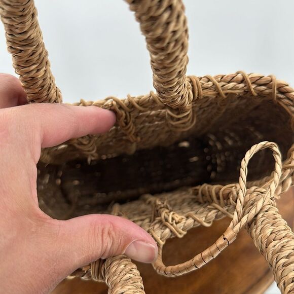 Twisted Jute Handbag Purse Wicker Boho Coconut Shell Button Closure Boho Natural - Picture 6 of 9